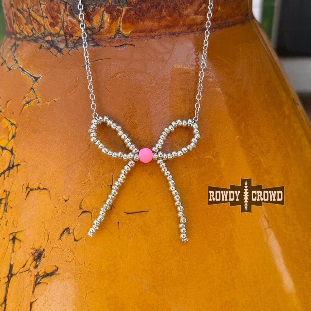 Cowgirl Pearls Necklace | Pink & Silver Navajo Style Pearl Bow Necklace